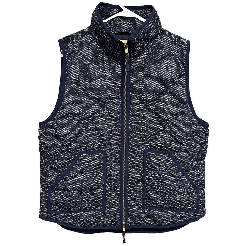 J. Crew Men's Puffer Vest Blue Full Zip Sz Large Down Blend